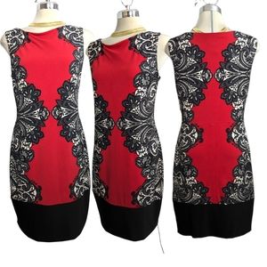 Joseph Ribkoff Red and Black Patterned Dress